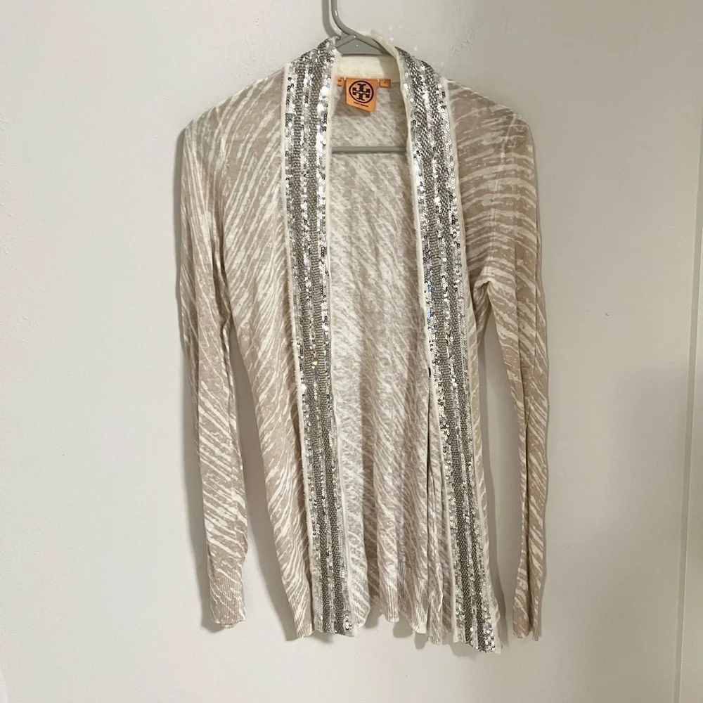 Tory Burch Linen Blend Open Front Cardigan SMALL